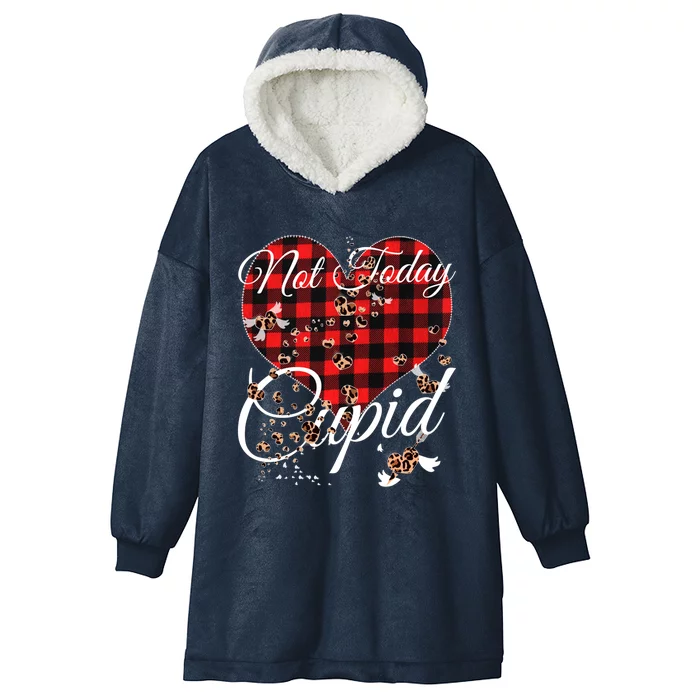 Not Today Cupid Cute Red Plaid Leopard Hearts Valentines Day Gift Hooded Wearable Blanket