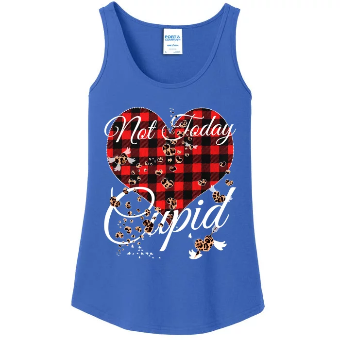 Not Today Cupid Cute Red Plaid Leopard Hearts Valentines Day Funny Gift Ladies Essential Tank