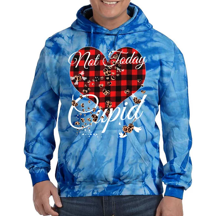 Not Today Cupid Cute Red Plaid Leopard Hearts Valentines Day Funny Gift Tie Dye Hoodie