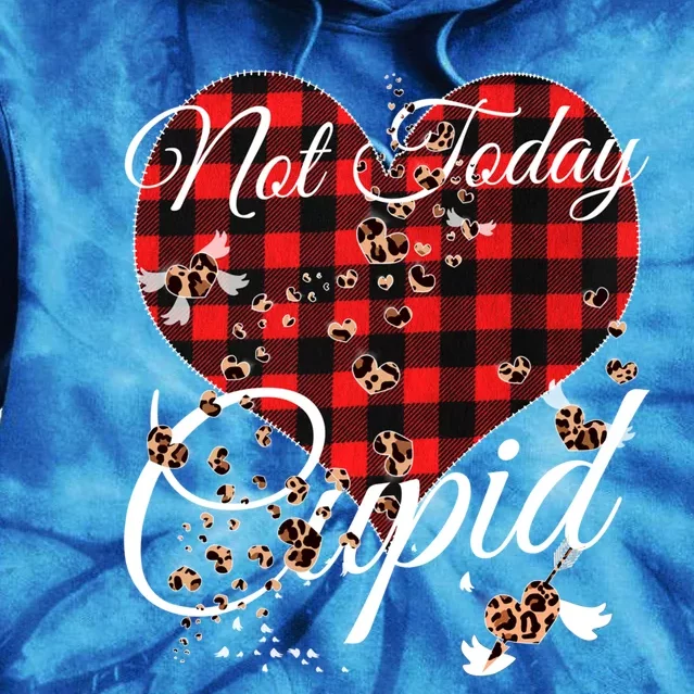 Not Today Cupid Cute Red Plaid Leopard Hearts Valentines Day Funny Gift Tie Dye Hoodie