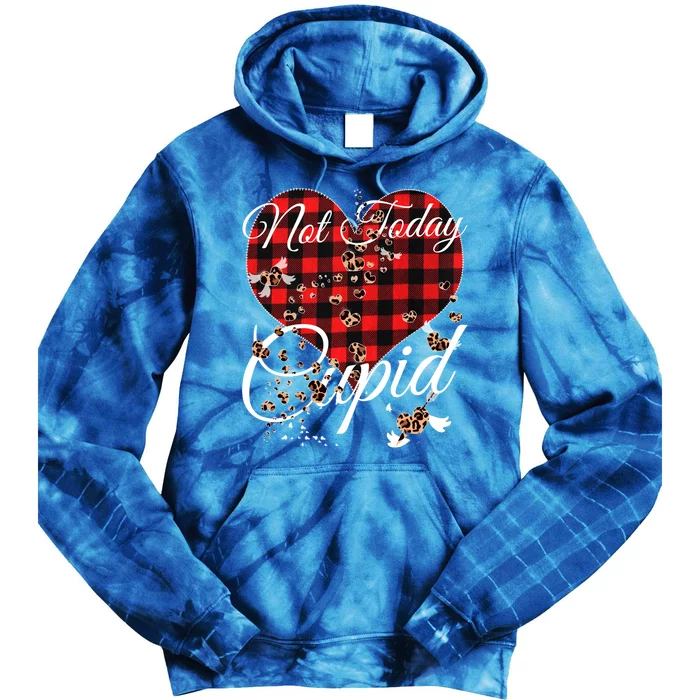 Not Today Cupid Cute Red Plaid Leopard Hearts Valentines Day Funny Gift Tie Dye Hoodie