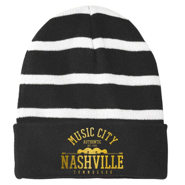 Nashville Tennessee Country Music City Guitar Vintage Nash Striped Beanie with Solid Band