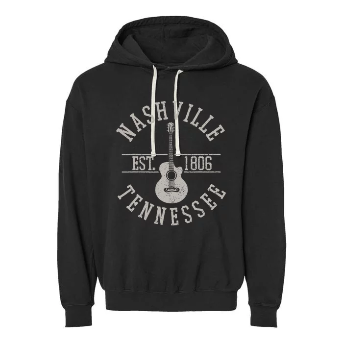 Nashville Tennessee Country Music City Guitar Player Gift Garment-Dyed Fleece Hoodie