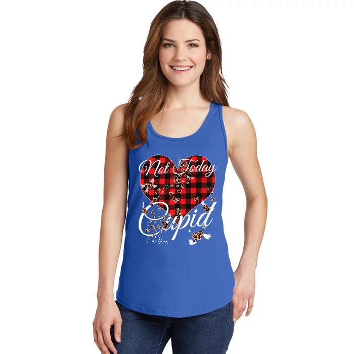 Not Today Cupid Cute Red Plaid Leopard Hearts Valentines Day Meaningful Gift Ladies Essential Tank