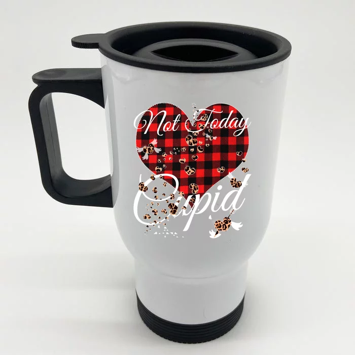 Not Today Cupid Cute Red Plaid Leopard Hearts Valentines Day Meaningful Gift Front & Back Stainless Steel Travel Mug