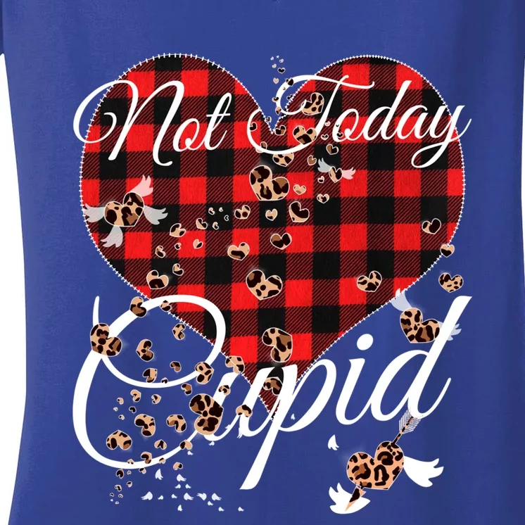 Not Today Cupid Cute Red Plaid Leopard Hearts Valentines Day Gift Women's V-Neck T-Shirt