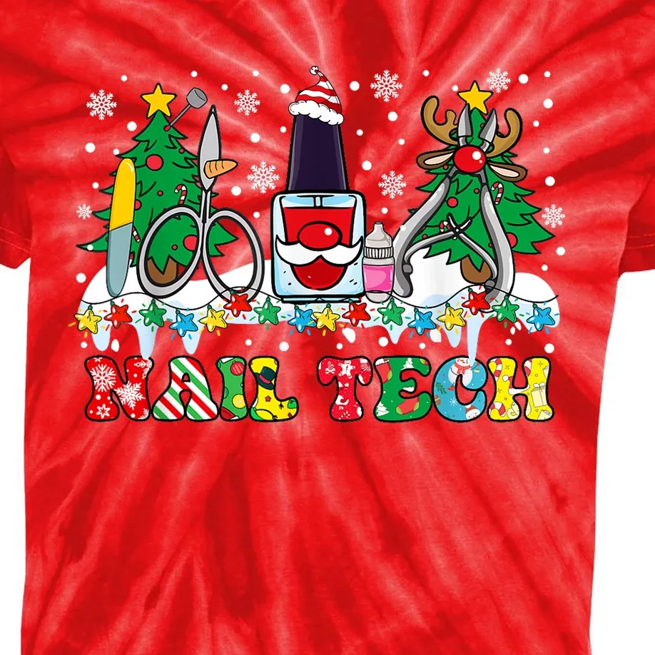 Nail Tech Christmas Nail Artist Kids Tie-Dye T-Shirt