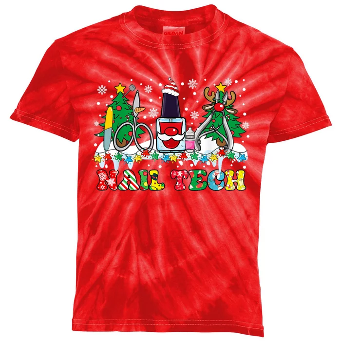 Nail Tech Christmas Nail Artist Kids Tie-Dye T-Shirt