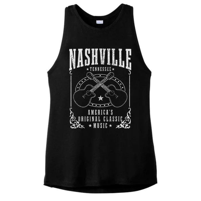 Nashville Tennessee Country Music City Guitar Ladies Tri-Blend Wicking Tank