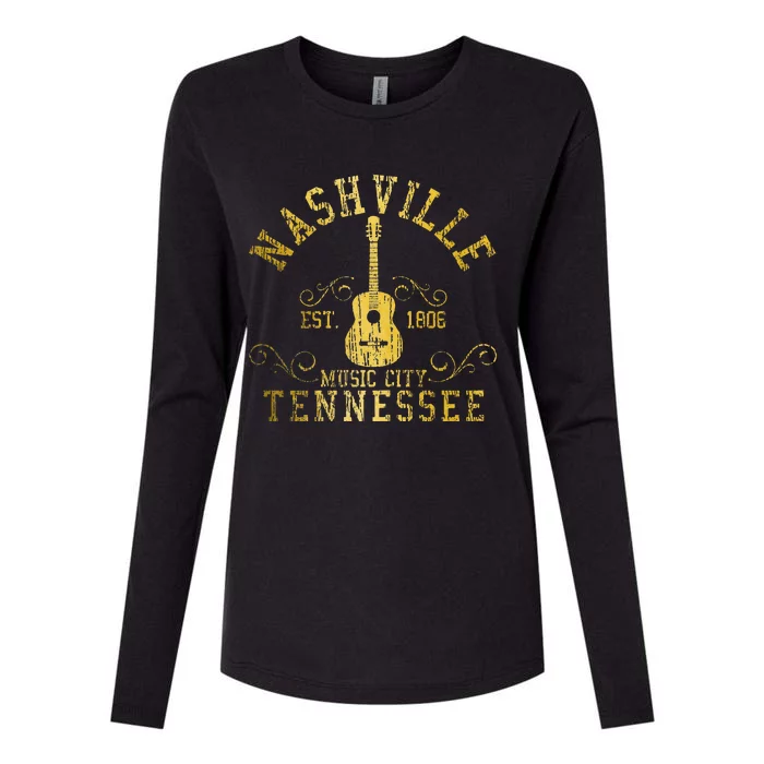 Nashville Tennessee Country Music City Guitar Vintage Nash Womens Cotton Relaxed Long Sleeve T-Shirt