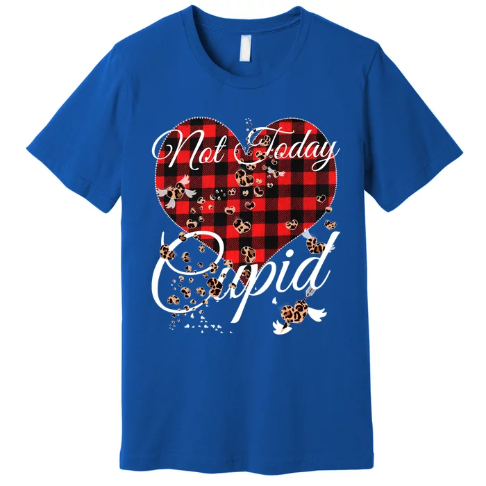 Not Today Cupid Cute Red Plaid Leopard Hearts Valentines Day Great Gift Premium T-Shirt