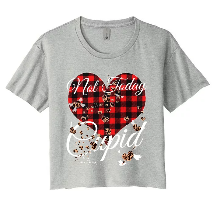 Not Today Cupid Cute Red Plaid Leopard Hearts Valentines Day Great Gift Women's Crop Top Tee