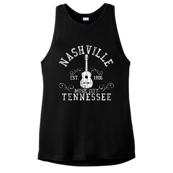 Nashville Tennessee Country Music City Guitar Gift Ladies Tri-Blend Wicking Tank