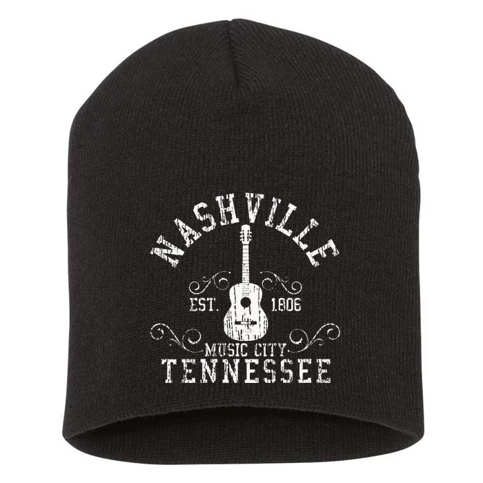 Nashville Tennessee Country Music City Guitar Gift Short Acrylic Beanie