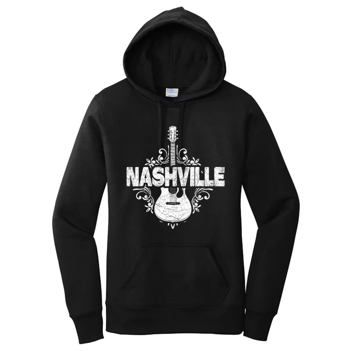 Nashville Tennessee Country Music Lovers Retro Guitar Player Women's Pullover Hoodie