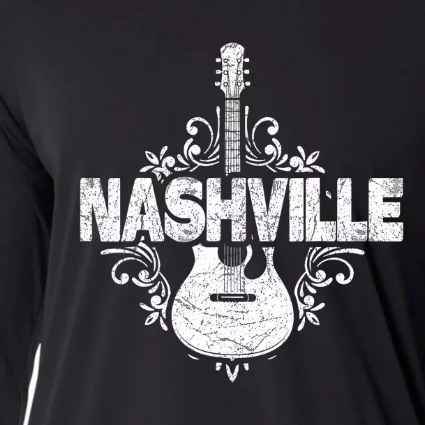 Nashville Tennessee Country Music Lovers Retro Guitar Player Cooling Performance Long Sleeve Crew