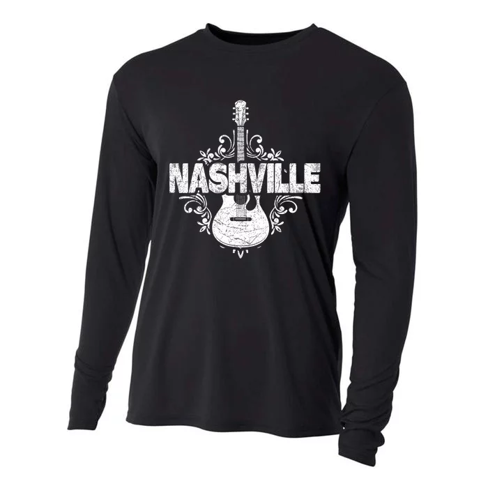 Nashville Tennessee Country Music Lovers Retro Guitar Player Cooling Performance Long Sleeve Crew