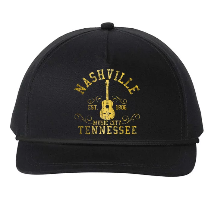 Nashville Tennessee Country Music City Guitar Vintage Nash Snapback Five-Panel Rope Hat