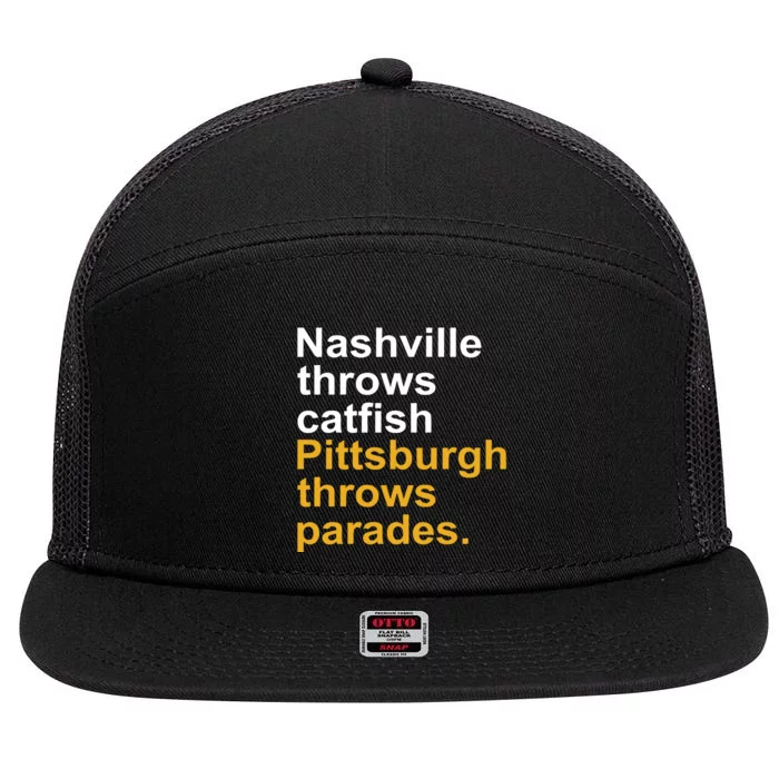 Nashville Throws Catfish Pittsburgh Throws Parades 7 Panel Mesh Trucker Snapback Hat