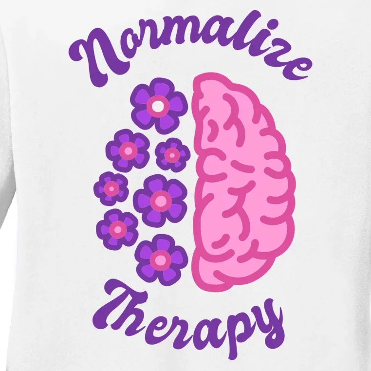 Normalize Therapy Floral Brain Ladies Long Sleeve Shirt