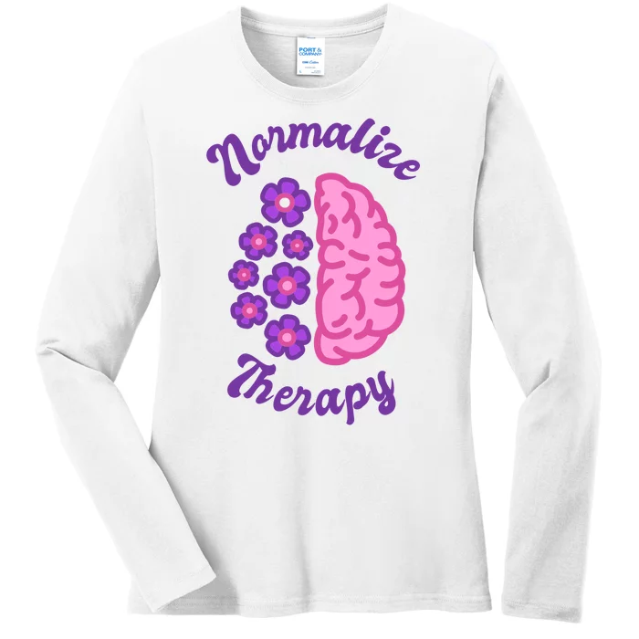 Normalize Therapy Floral Brain Ladies Long Sleeve Shirt