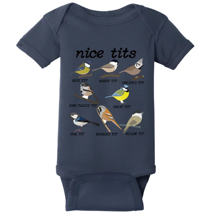 Nice Tits Funny Bird Watching, Funny Tit Birds Birdwatcher Baby Bodysuit