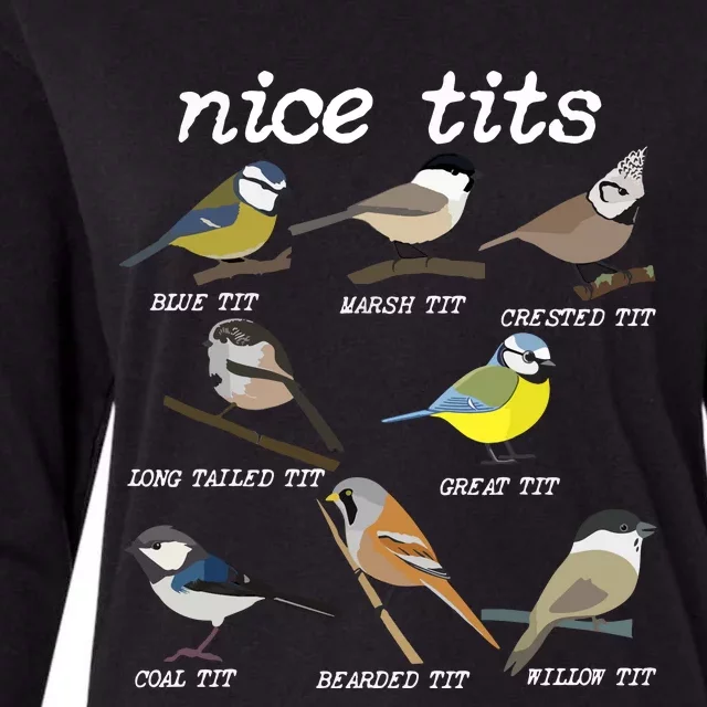 Nice Tits Funny Bird Watching, Funny Tit Birds Birdwatcher VNeck Womens Cotton Relaxed Long Sleeve T-Shirt