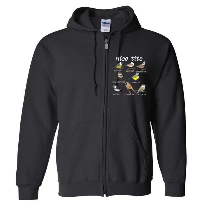 Nice Tits Funny Bird Watching, Funny Tit Birds Birdwatcher VNeck Full Zip Hoodie