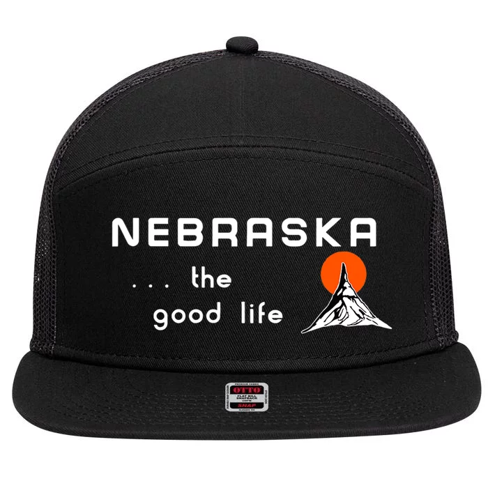 Nebraska The Good Life Vintage Road Sign 7 Panel Mesh Trucker Snapback Hat