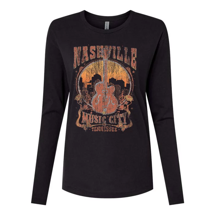 Nashville Tennessee Guitar Country Music City Guitarist Womens Cotton Relaxed Long Sleeve T-Shirt