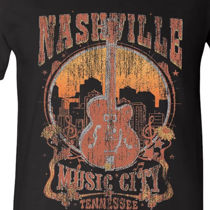 Nashville Tennessee Guitar Country Music City Guitarist V-Neck T-Shirt