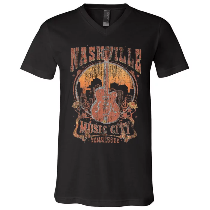 Nashville Tennessee Guitar Country Music City Guitarist V-Neck T-Shirt