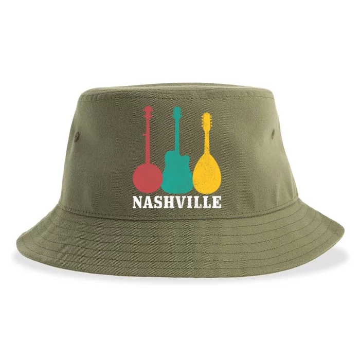 Nashville Tennessee Guitar Player Country Music City Vintage Gift Sustainable Bucket Hat