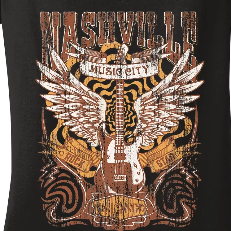 Nashville Tennessee Guitar Country Music City Guitarist Gift Women's V-Neck T-Shirt