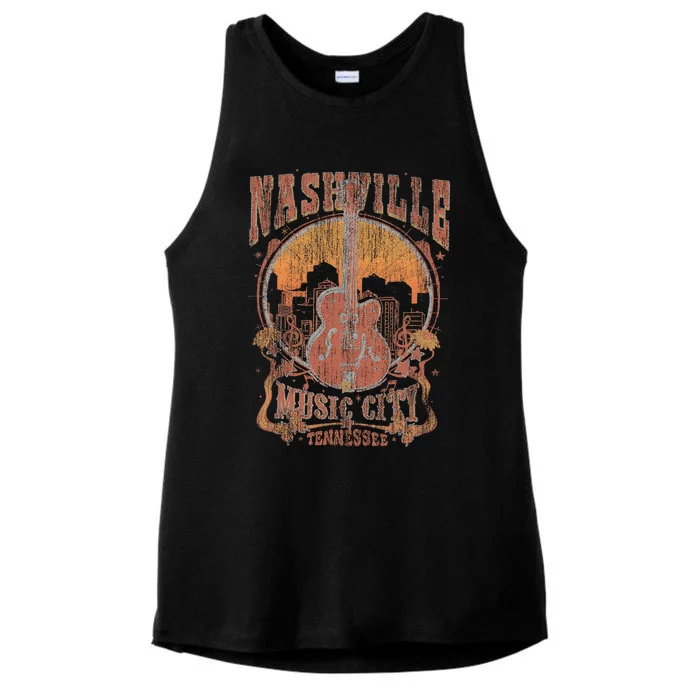 Nashville Tennessee Guitar Country Music City Ladies Tri-Blend Wicking Tank