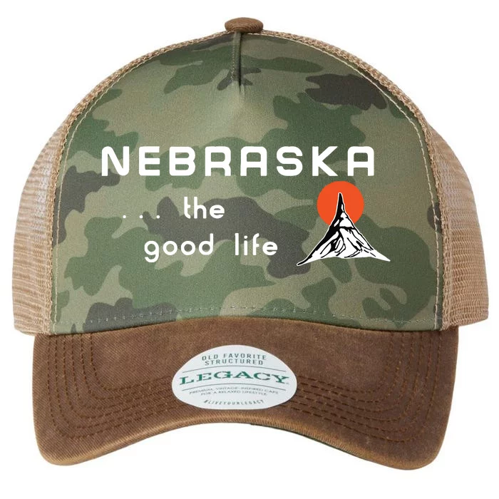 Nebraska The Good Life Vintage Road Sign Legacy Tie Dye Trucker Hat