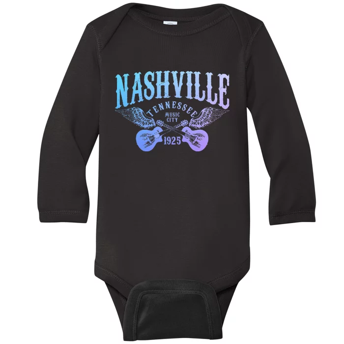 Nashville Tennessee Guitar Player Vintage Country Music City Baby Long Sleeve Bodysuit