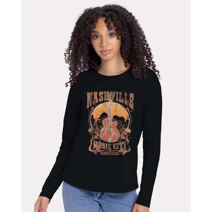 Nashville Tennessee Guitar Country Music City Guitarist Gift Womens Cotton Relaxed Long Sleeve T-Shirt