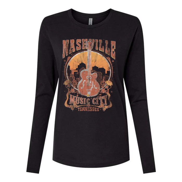 Nashville Tennessee Guitar Country Music City Guitarist Gift Womens Cotton Relaxed Long Sleeve T-Shirt