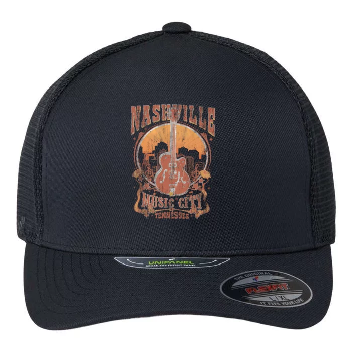 Nashville Tennessee Guitar Country Music City Guitarist Gift Flexfit Unipanel Trucker Cap