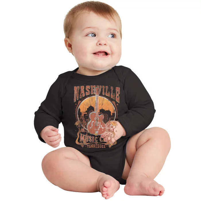 Nashville Tennessee Guitar Country Music City Guitarist Gift Baby Long Sleeve Bodysuit