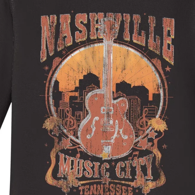 Nashville Tennessee Guitar Country Music City Guitarist Gift Baby Long Sleeve Bodysuit