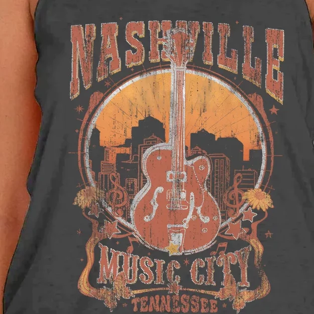 Nashville Tennessee Guitar Country Music City Guitarist Gift Women's Knotted Racerback Tank