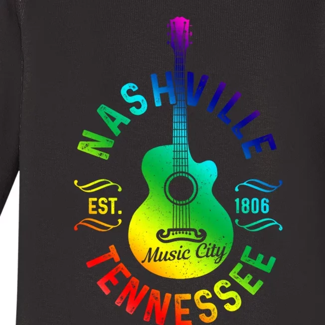 Nashville Tennessee Guitar Country Music City Souvenir Gift Cute Gift Baby Long Sleeve Bodysuit