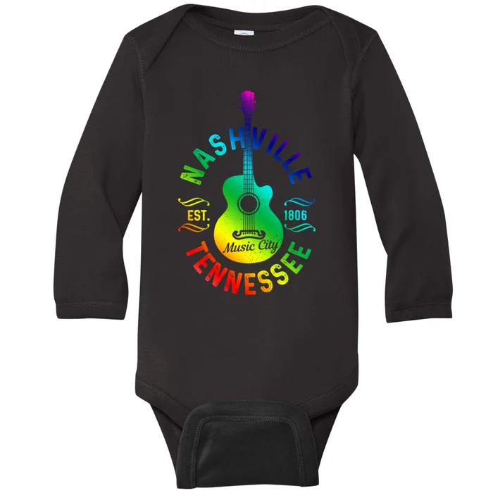 Nashville Tennessee Guitar Country Music City Souvenir Gift Cute Gift Baby Long Sleeve Bodysuit