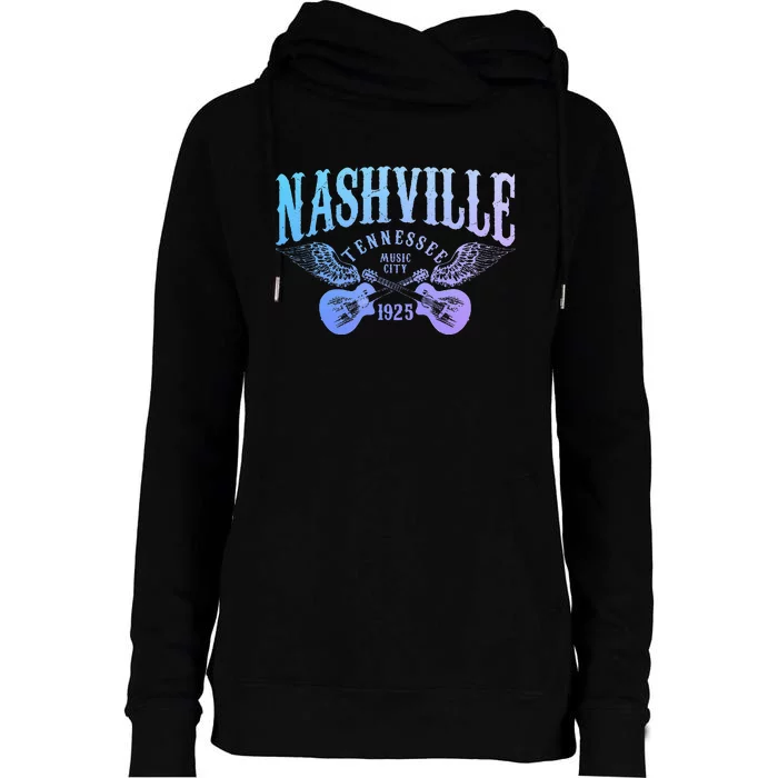 Nashville Tennessee Guitar Player Vintage Country Music City Womens Funnel Neck Pullover Hood