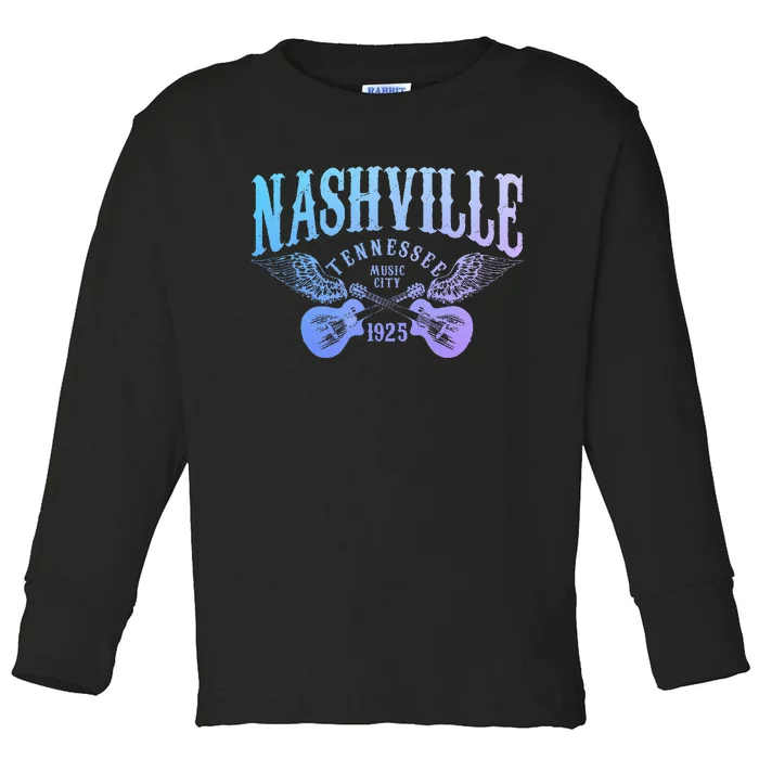 Nashville Tennessee Guitar Player Vintage Country Music City Toddler Long Sleeve Shirt