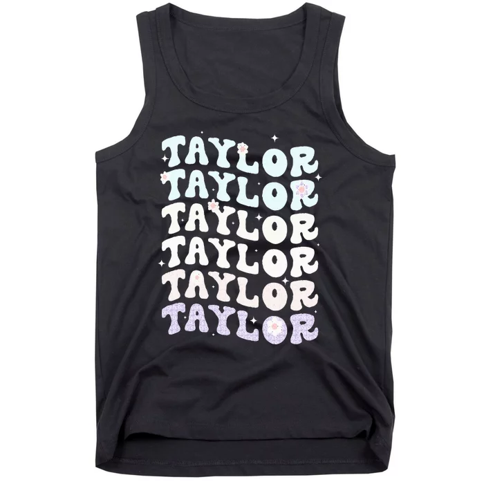 Name T.AYLOR Girl Boy Retro Groovy 80's 70's Colourful Tank Top