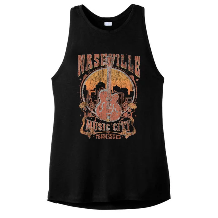 Nashville Tennessee Guitar Country Music City Guitarist Ladies Tri-Blend Wicking Tank