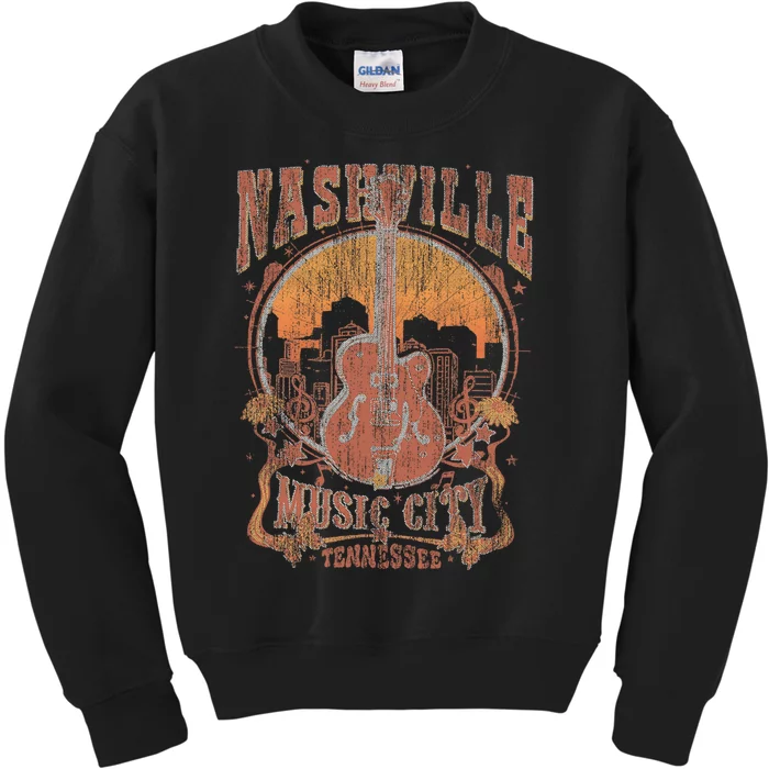 Nashville Tennessee Guitar Country Music City Guitarist Kids Sweatshirt